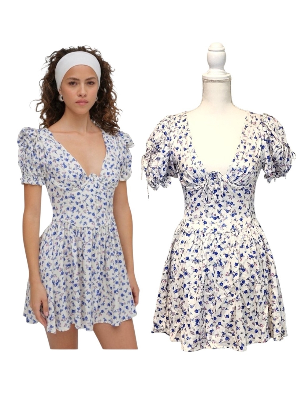 NWT For Love & Lemons Paulina Puff Sleeve Floral Mini Underwire Corset Dress Sm